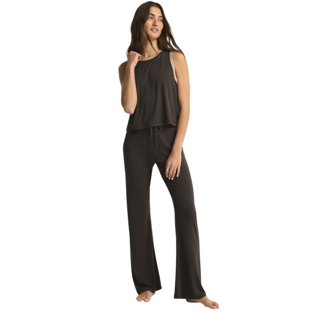 Z Supply Warmer Days Ringer Cropped Tank - Black Sand Color